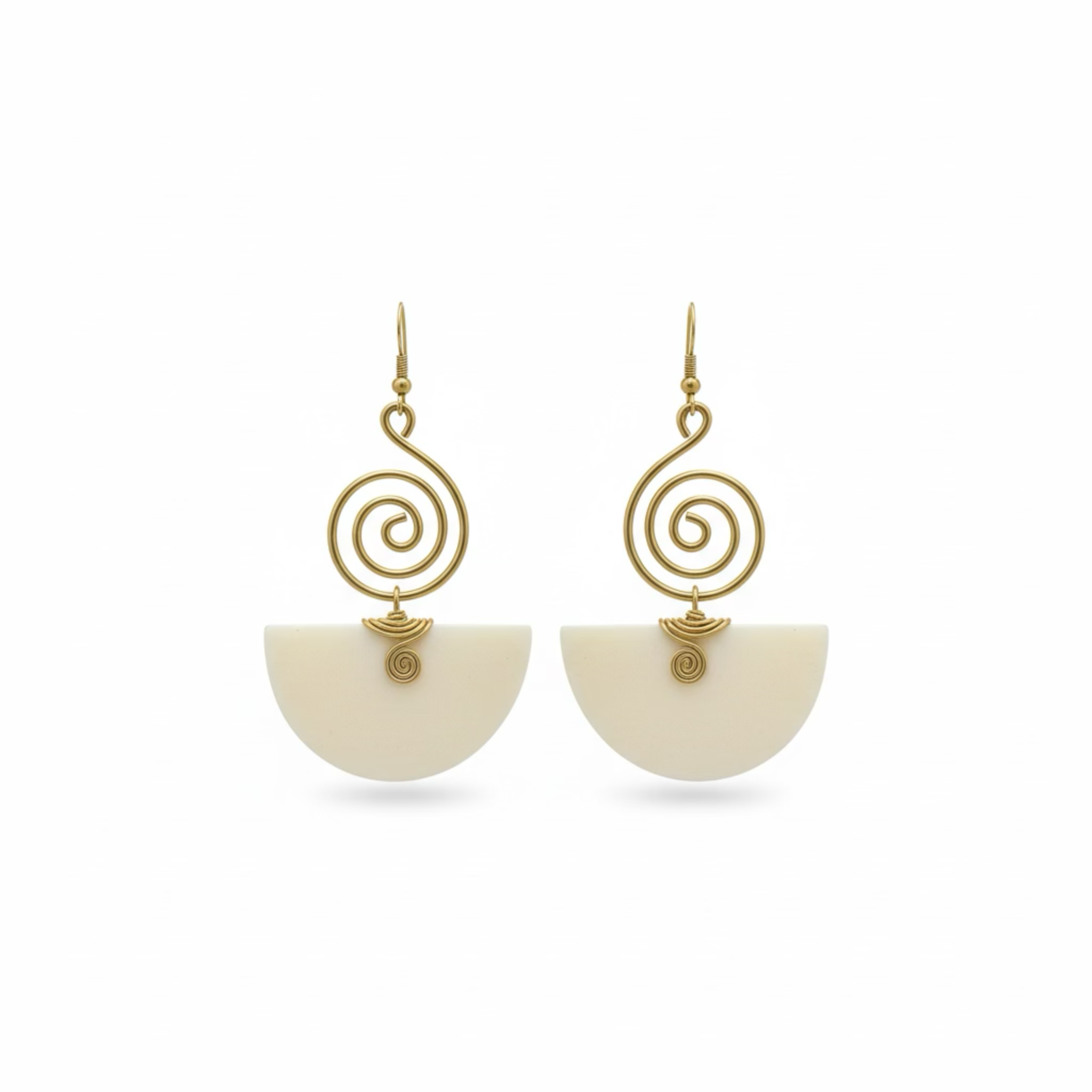 Drop earrings with a wire-wrapped geometric design, featuring a white brass finish and hook closure.
