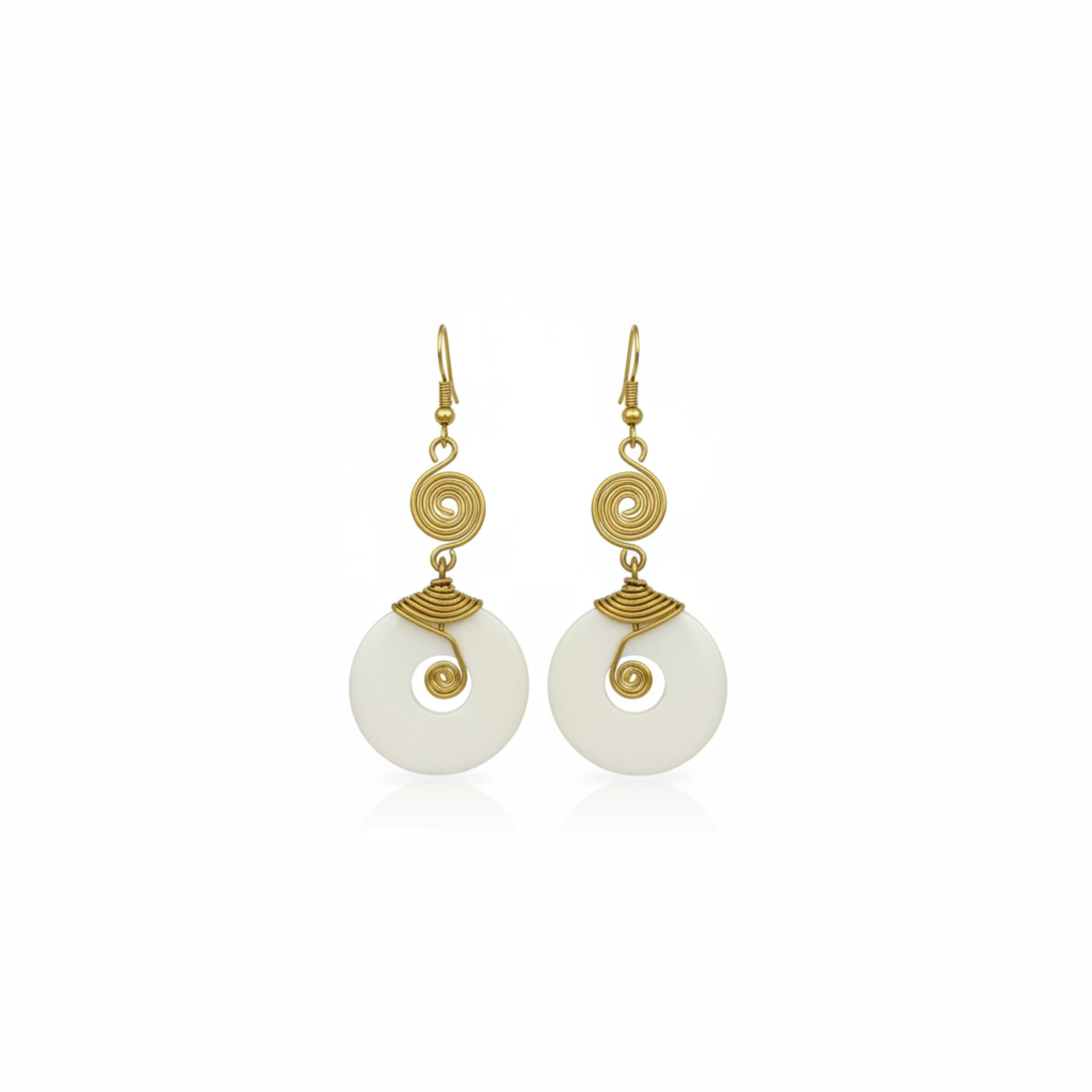 Elegant drop earrings crafted from brass with a wire-wrapped design and a hook closure, featuring a symbolic charm that enhances their timeless appeal.