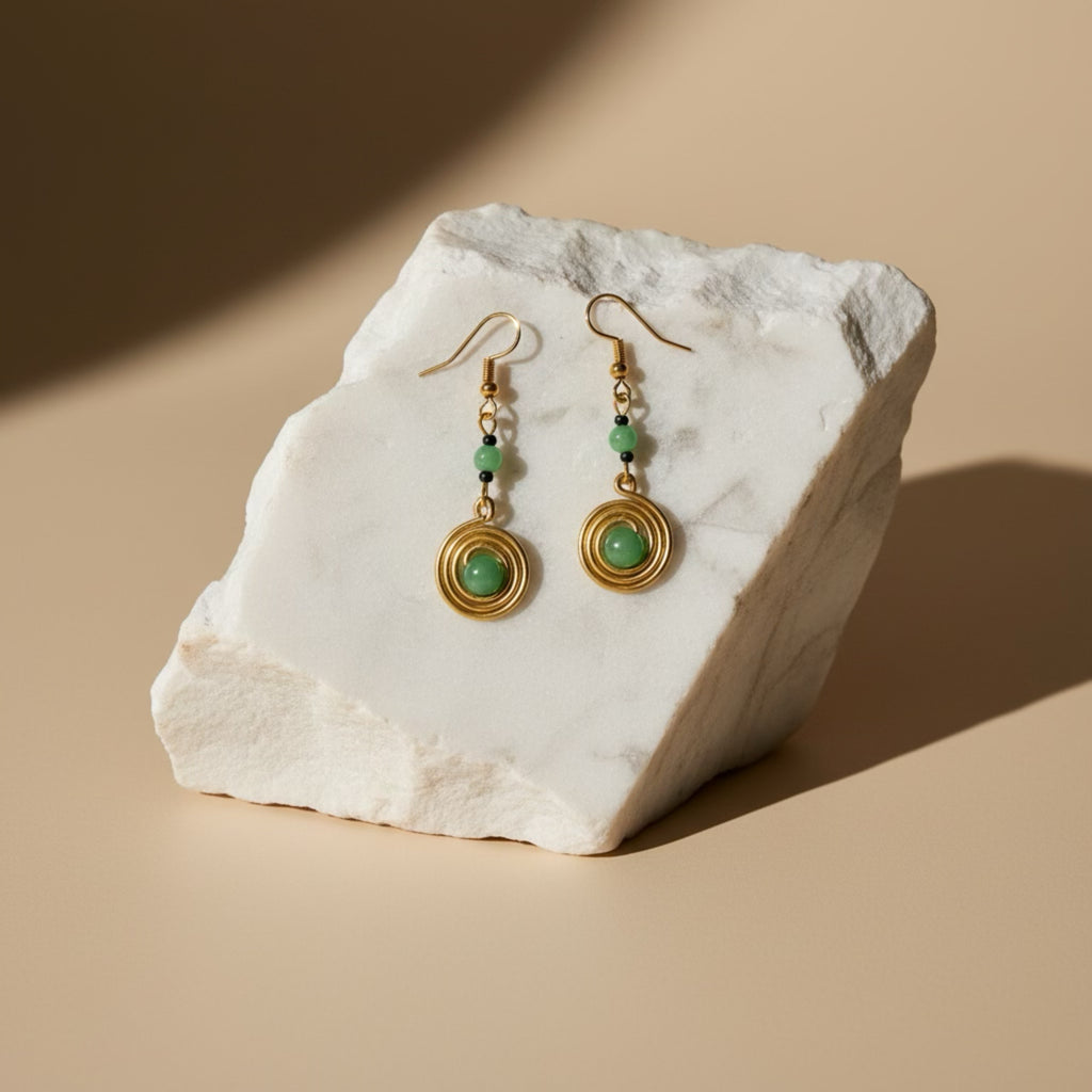ETYANG AVENTURINE BRASS DROP EARRINGS