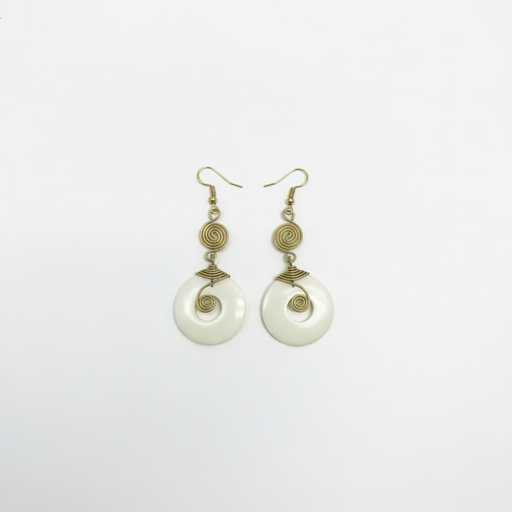 Elegant drop earrings crafted from brass with a wire-wrapped design and a hook closure, featuring a symbolic charm that enhances their timeless appeal.