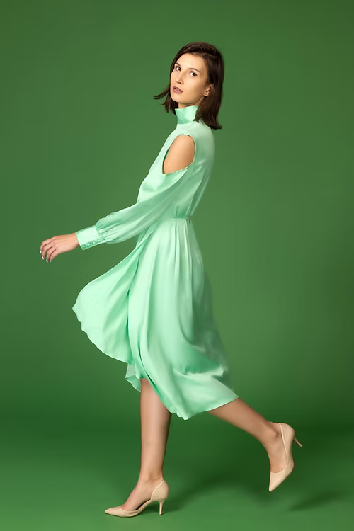 mulberry silk dress Cold Shoulder Pleated Mulberry Silk Dress -Quiete Wave