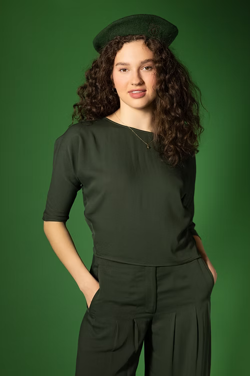 Boat Neck Viscose Blouse - Green