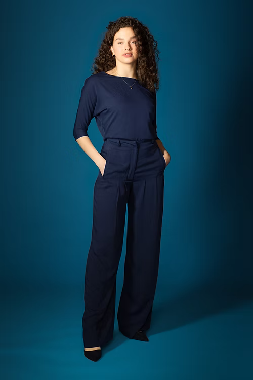 Flared FSC Viscose Palazzo Pants - Dark Blue