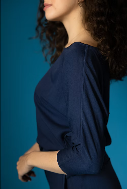 Boat Neck Viscose Blouse - Dark Blue