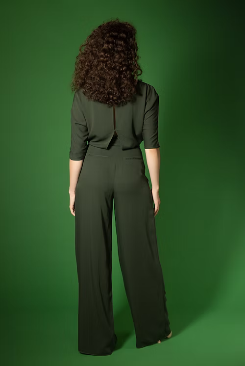 Flared FSC Viscose Palazzo Pants - Dark Green