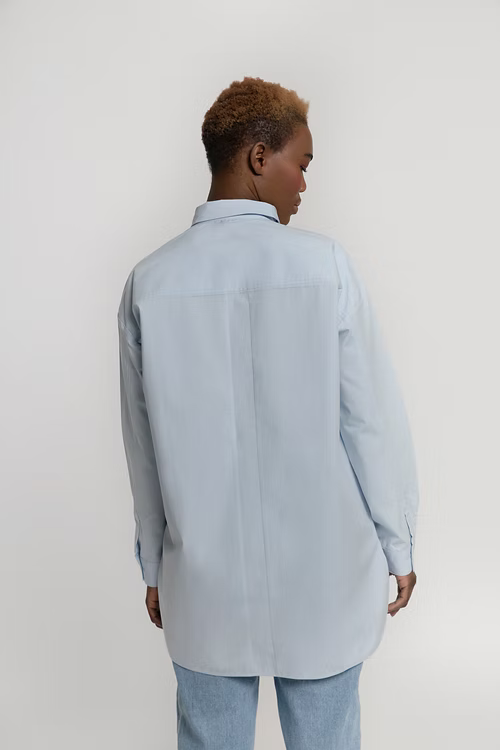 Organic Cotton Half Placket Boyfriend Shirt - Blue