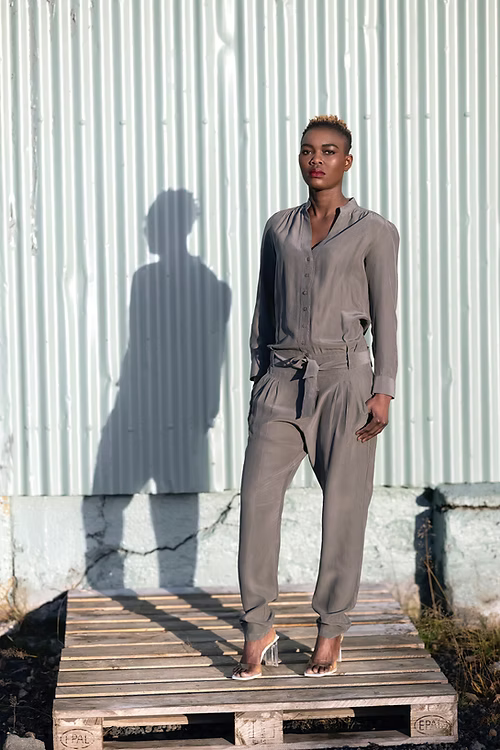 Rustic Green Sandwashed Mulberry Silk Jumpsuit