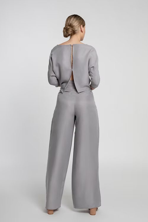 Gray Pleated Panelled Pants