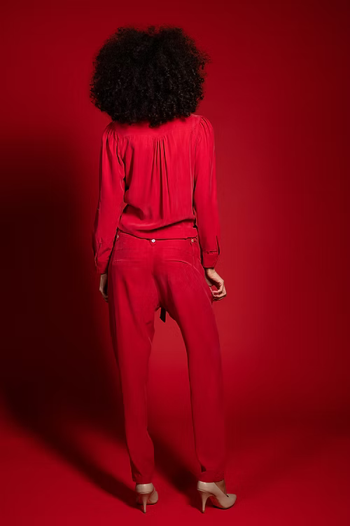 Ruby Red Sandwashed Mulberry Silk Jumpsuit