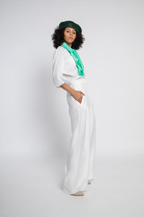 Ivory Pleated Panelled Pants