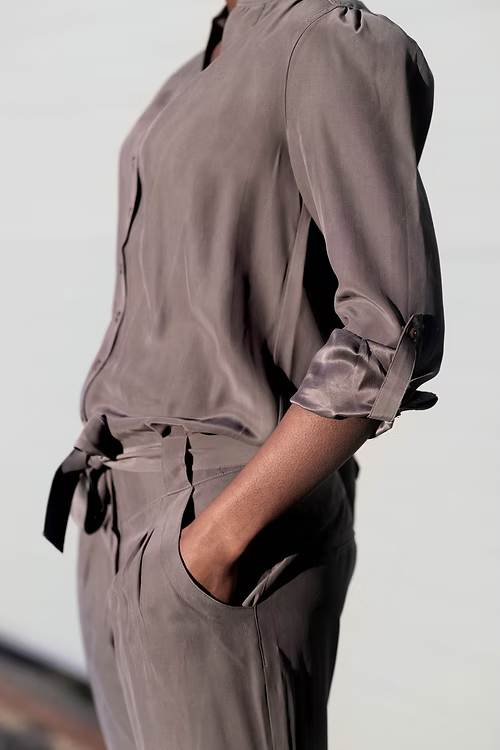 Rustic Green Sandwashed Mulberry Silk Jumpsuit