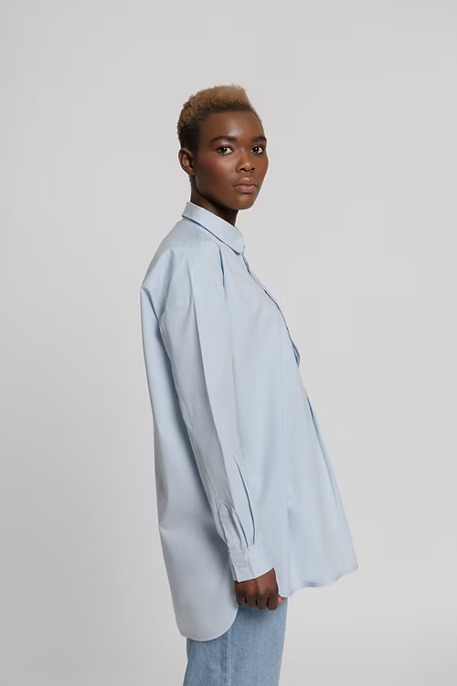 Organic Cotton Half Placket Boyfriend Shirt - Blue