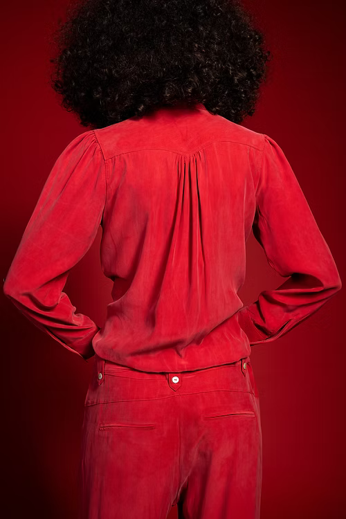 Ruby Red Sandwashed Mulberry Silk Jumpsuit