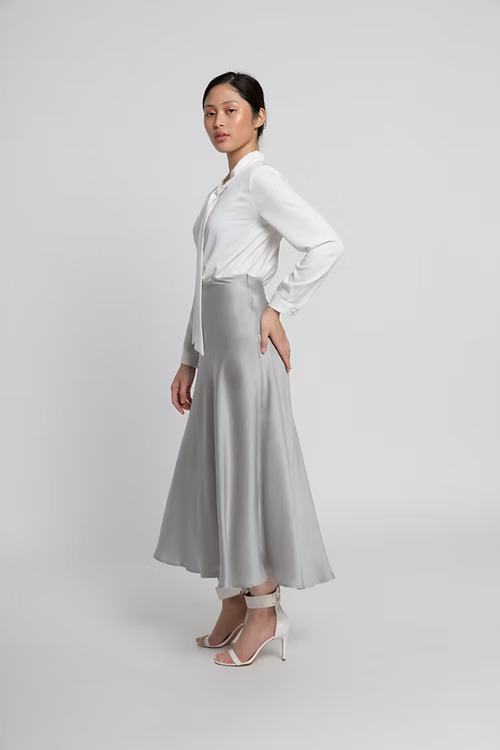Silver Gray Mulberry Silk Skirt