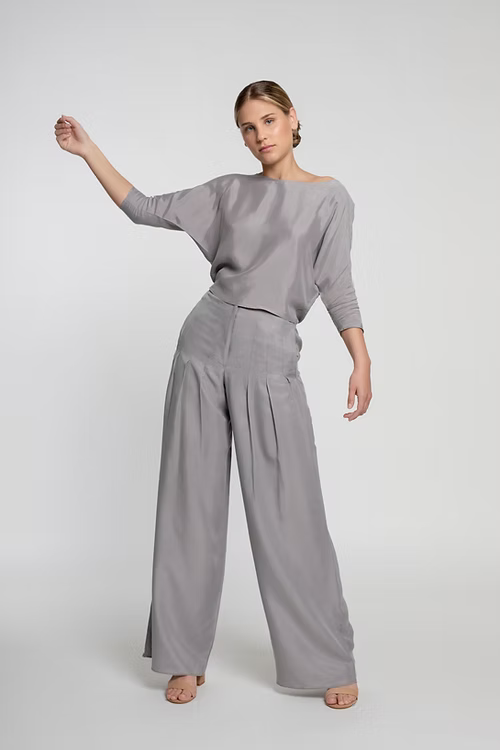 Gray Pleated Panelled Pants