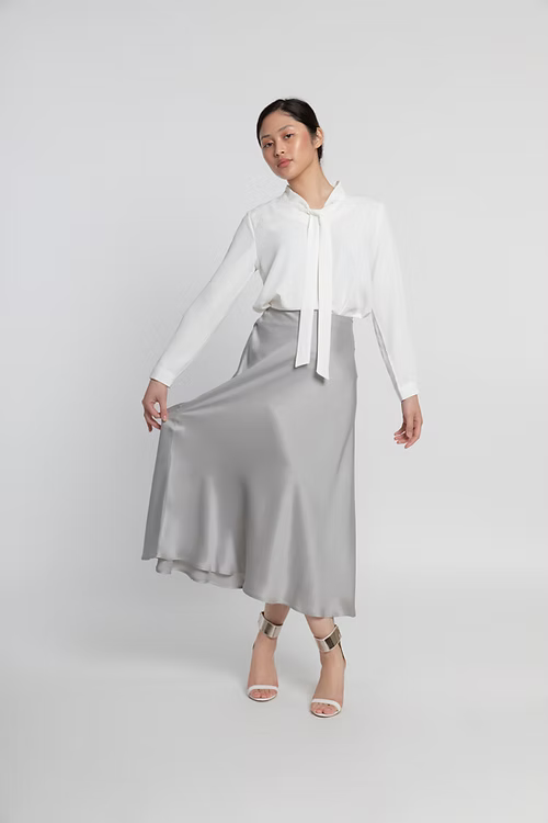 Silver Gray Mulberry Silk Skirt