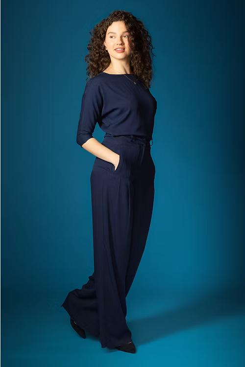 Flared FSC Viscose Palazzo Pants - Dark Blue