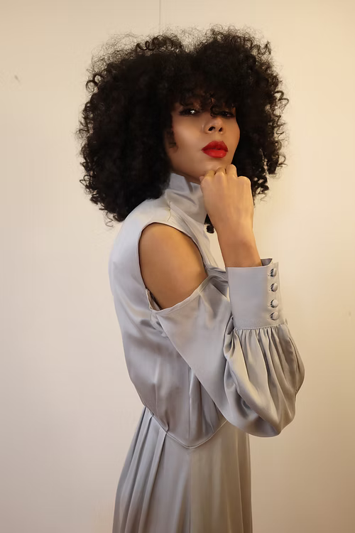 Cold Shoulder Pleated Mulberry Silk Dress