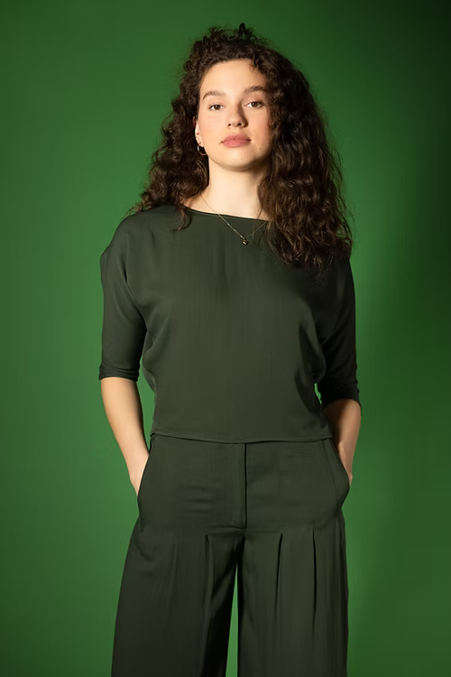 Boat Neck Viscose Blouse - Green