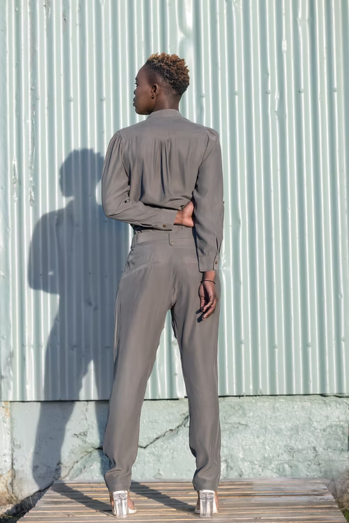 Rustic Green Sandwashed Mulberry Silk Jumpsuit