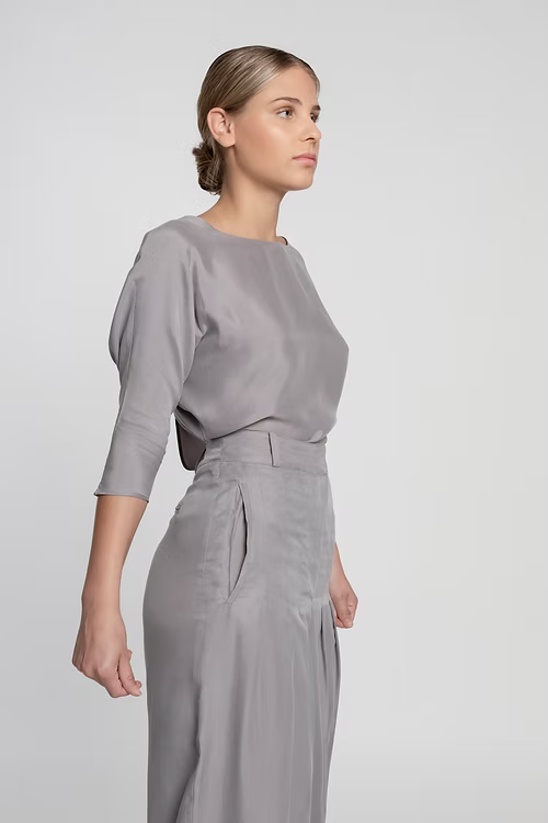 Gray Pleated Panelled Pants