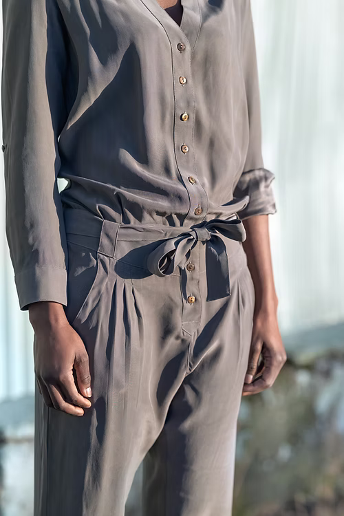 Rustic Green Sandwashed Mulberry Silk Jumpsuit