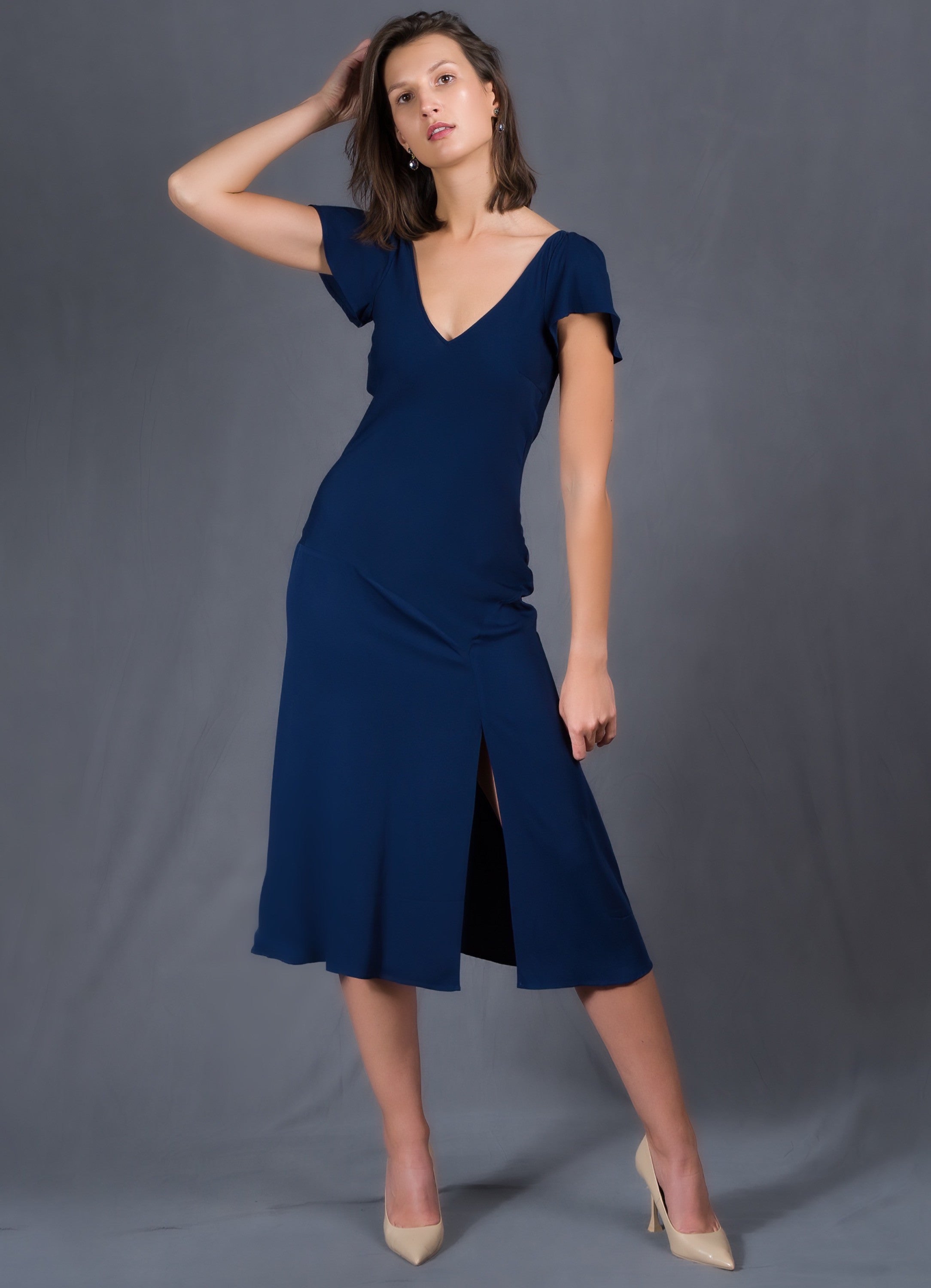 Petal Sleeve Slip-on Dress - Blue