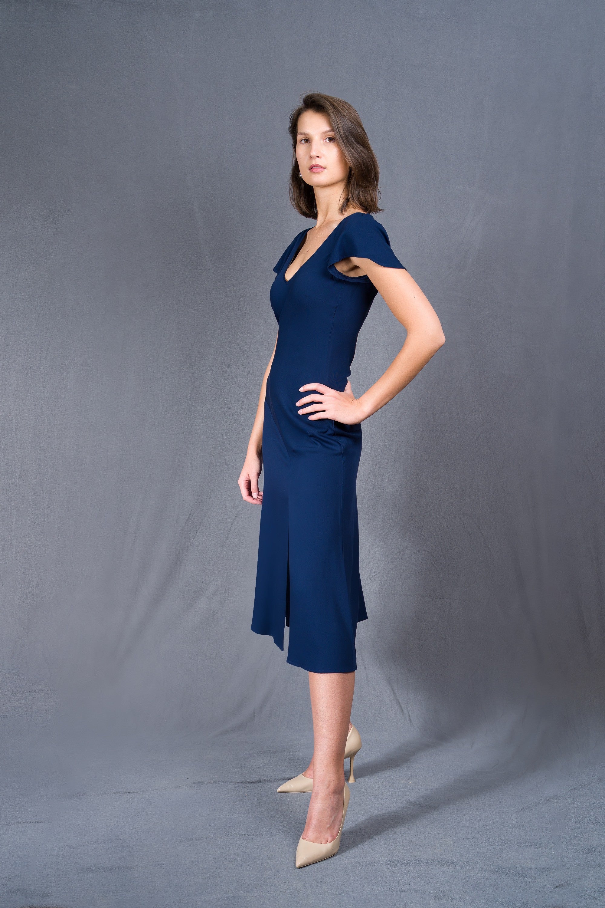 Petal Sleeve Slip-on Dress - Blue