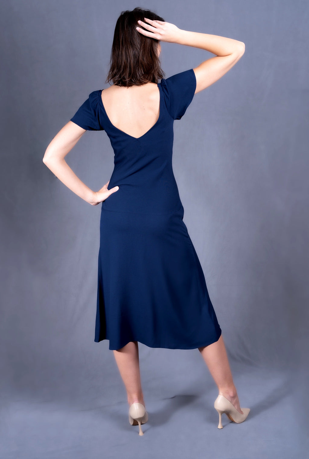 Petal Sleeve Slip-on Dress - Blue