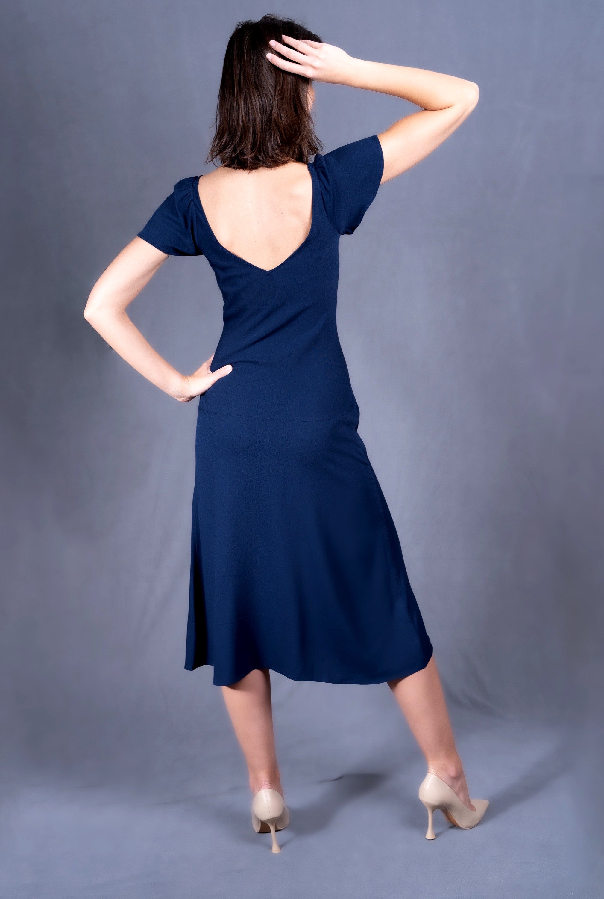 Petal Sleeve Slip-on Dress - Blue
